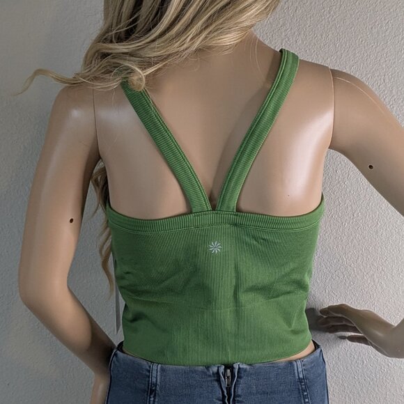 Athleta Tank Top Size XL Green Aurora High-Neck Cropped V-Back Seamless NWT Yoga - Picture 3 of 16